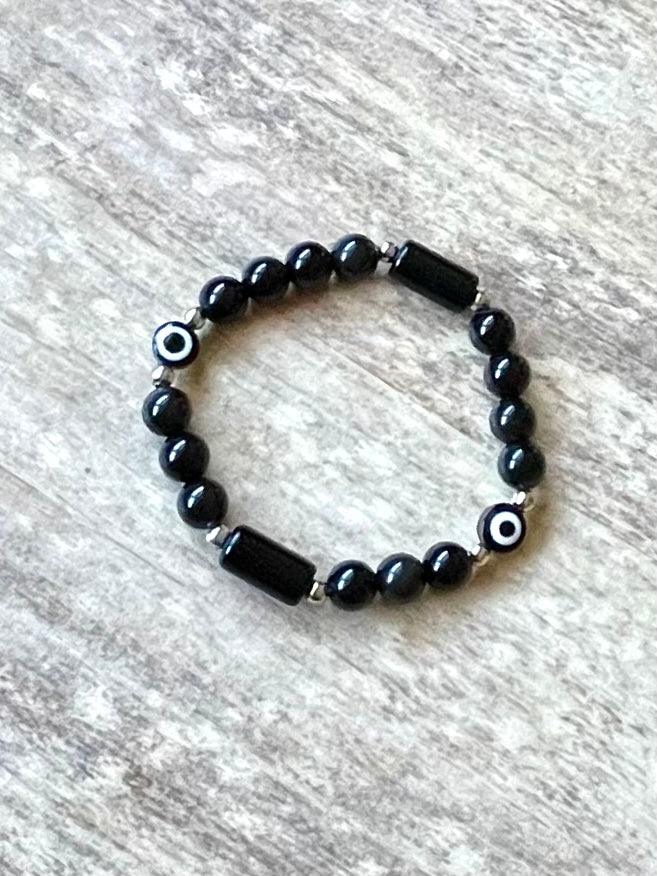 Obsidian & Evil Eye Gemstone Bracelet