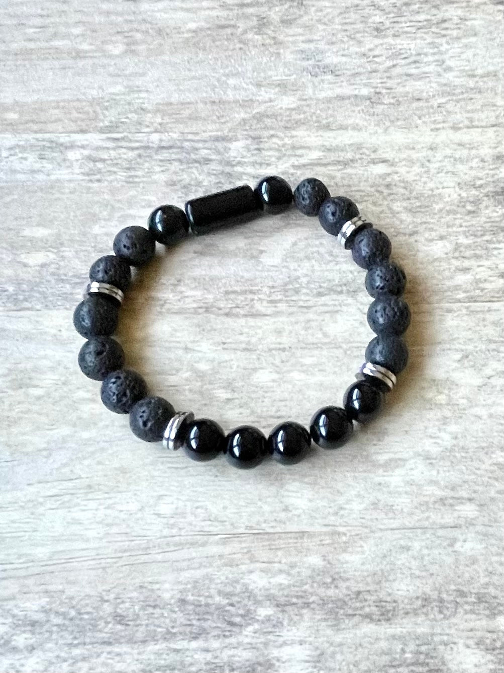 Onyx & Lava Bead Gemstone Bracelet