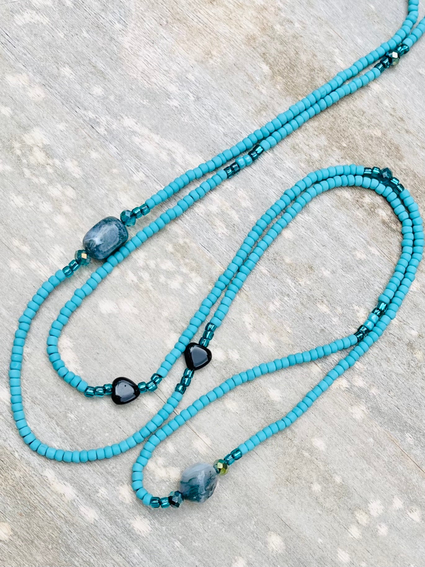 Turquoise Waist Bead with Moss Agate & Obsidian Gemstones