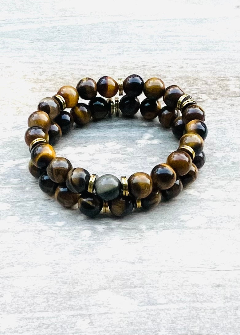 Tiger’s Eye Natural Gemstone Bracelet with Hematite Spacer’s