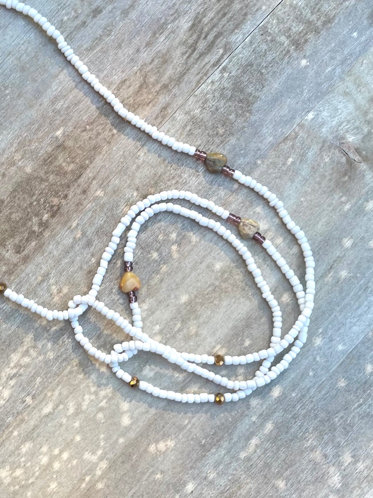 White Crazy Lace Agate Heart Gemstone Waist Bead