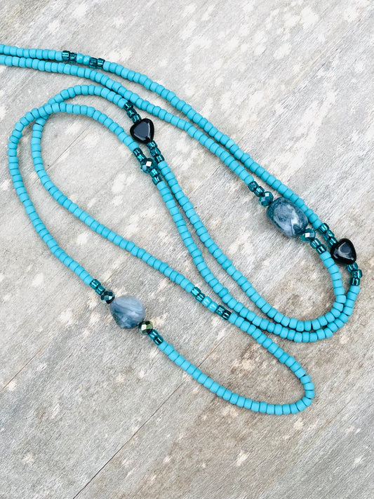 Turquoise Waist Bead with Moss Agate & Obsidian Gemstones