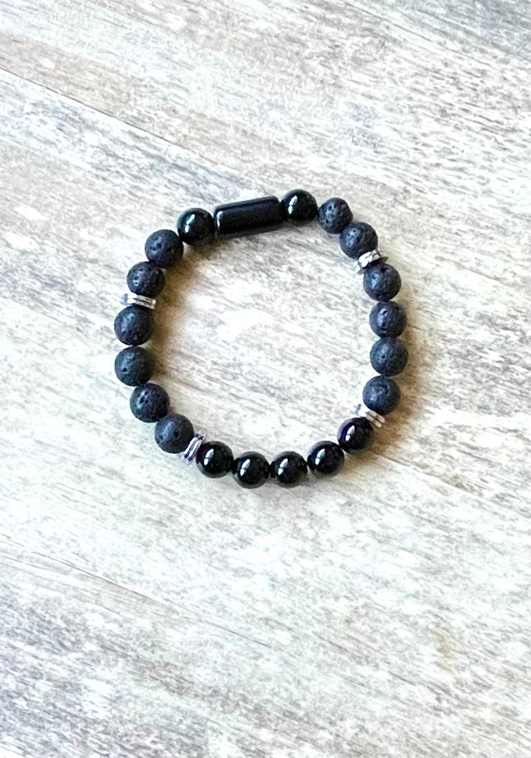 Onyx & Lava Bead Gemstone Bracelet
