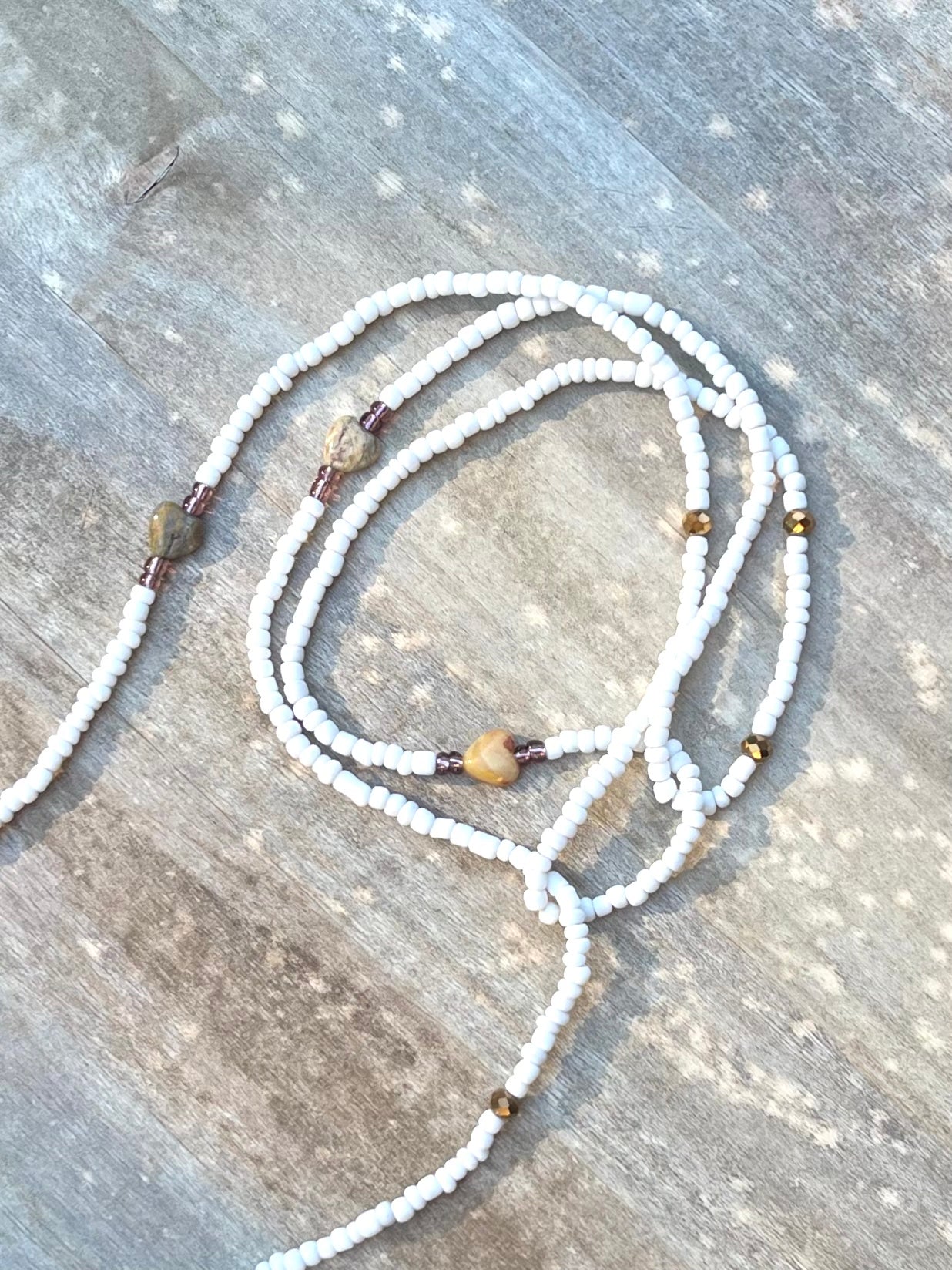 White Crazy Lace Agate Heart Gemstone Waist Bead