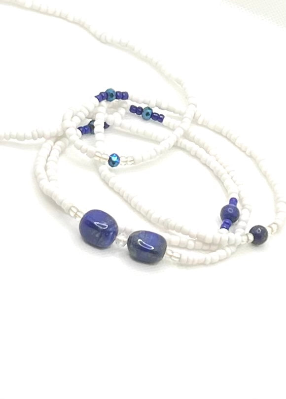White Waist Bead with Sodalite Gemstones